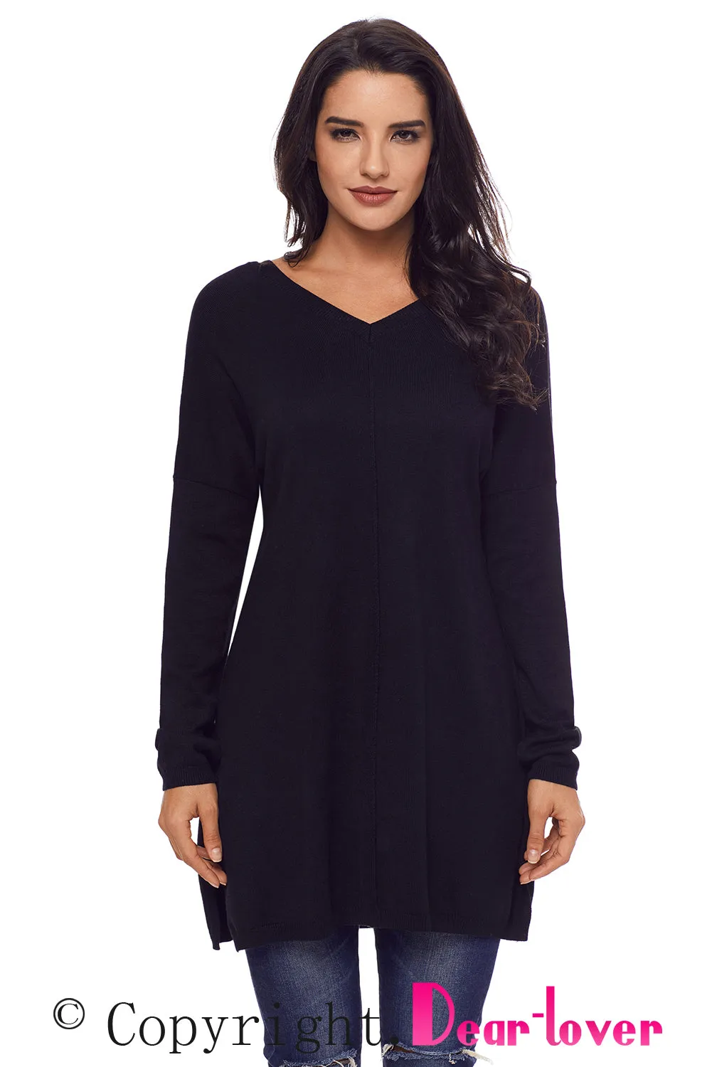 Sexy Black Soft V Neck Sweater