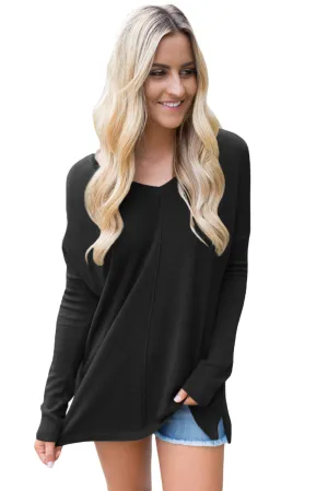 Sexy Black Soft V Neck Sweater