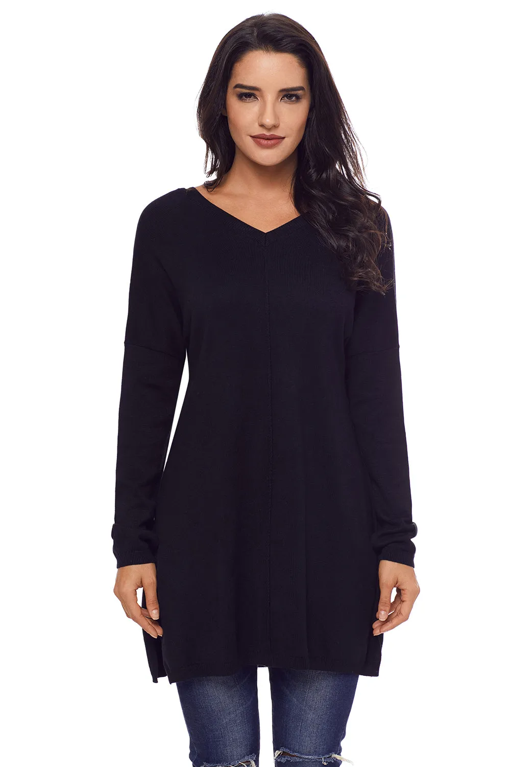 Sexy Black Soft V Neck Sweater