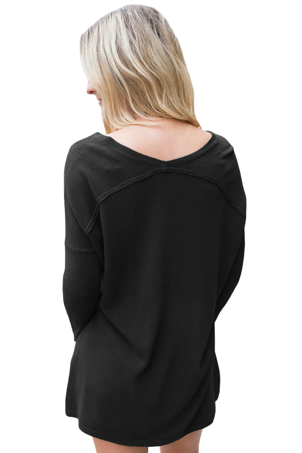 Sexy Black Soft V Neck Sweater