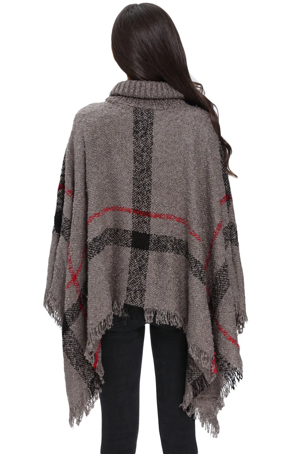 Sexy Gray Turtleneck Tassel Cape Sweater