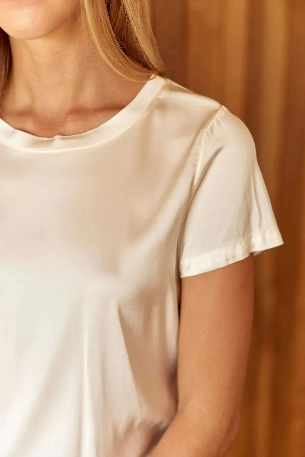 Silane Woven T-Shirt Top | Ecru