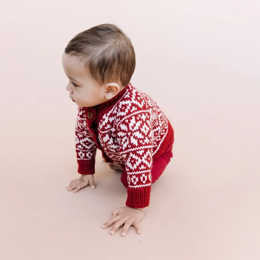 Snowflake Cardigan, Red - Holiday Christmas Kids Sweater