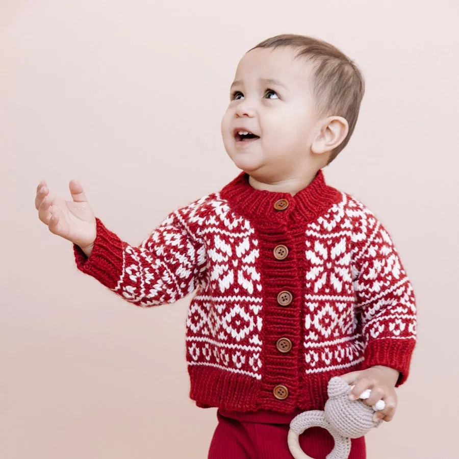 Snowflake Cardigan, Red - Holiday Christmas Kids Sweater