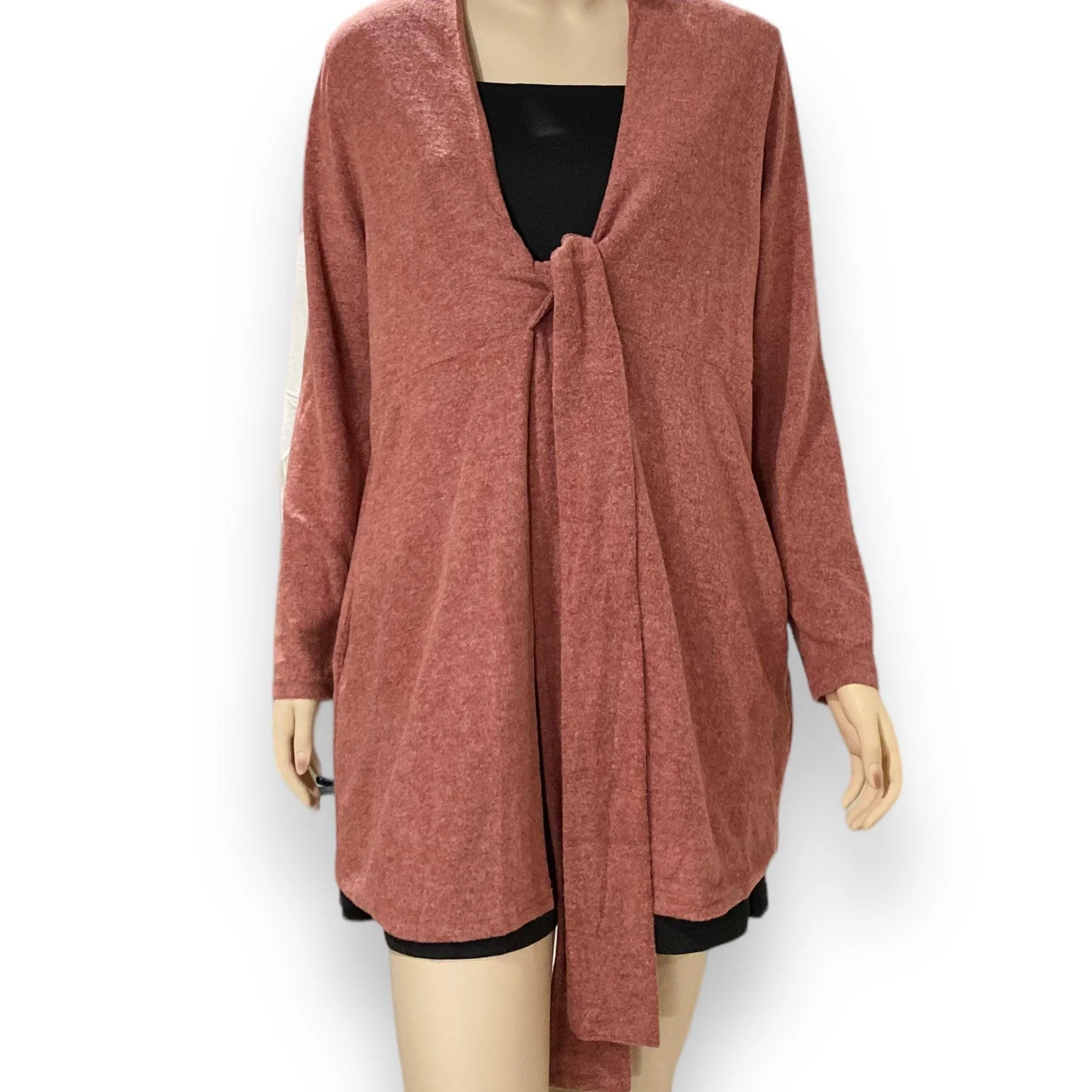 Soft Brown Cardigan with Bow Tie Sash