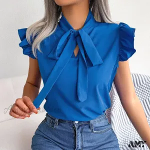 Solid Color Casual Slim Vintage Elegant Female Summer Tops Blouses
