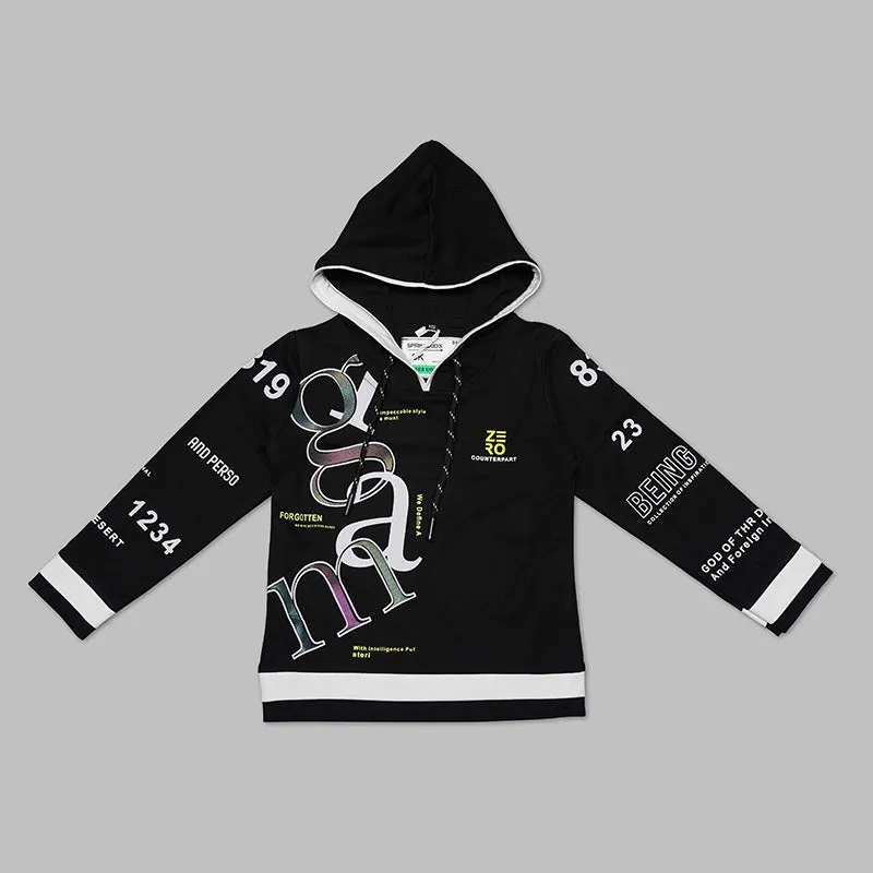 Solid Full Sleeves Hoodie Style T-Shirts For Boys