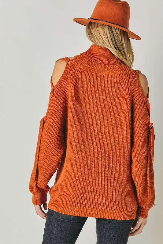 Solid Turtleneck Cutout Long Sleeve Sweater - ONLINE ONLY