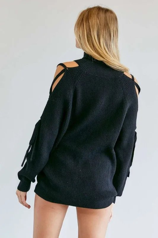 Solid Turtleneck Cutout Long Sleeve Sweater - ONLINE ONLY