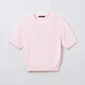 SPAO Women Short Sleeve Boucle Pullover SPKWE37W03 Light Pink