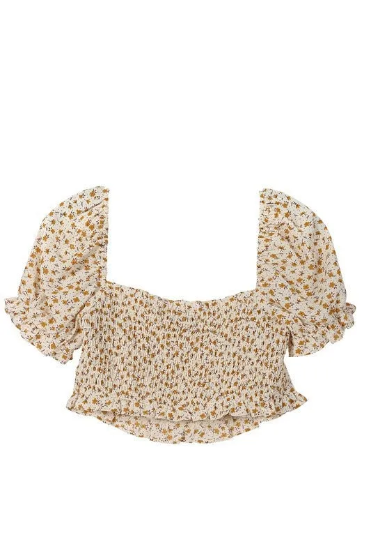 SS puff dressy top | Floral Beige Cute Sweatshirt Top | Rubber Back Top | Romantic Vintage Cute Printed Floral Top Blouse |