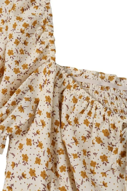 SS puff dressy top | Floral Beige Cute Sweatshirt Top | Rubber Back Top | Romantic Vintage Cute Printed Floral Top Blouse |