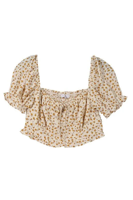 SS puff dressy top | Floral Beige Cute Sweatshirt Top | Rubber Back Top | Romantic Vintage Cute Printed Floral Top Blouse |