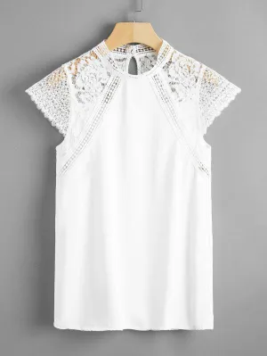 Stand Collar Lace Panel Blouse