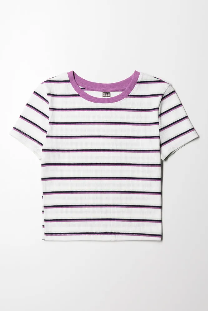 Stripe Short Sleeve T-Shirt Purple & White