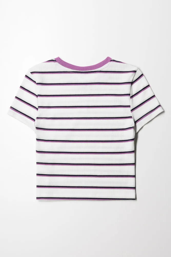Stripe Short Sleeve T-Shirt Purple & White
