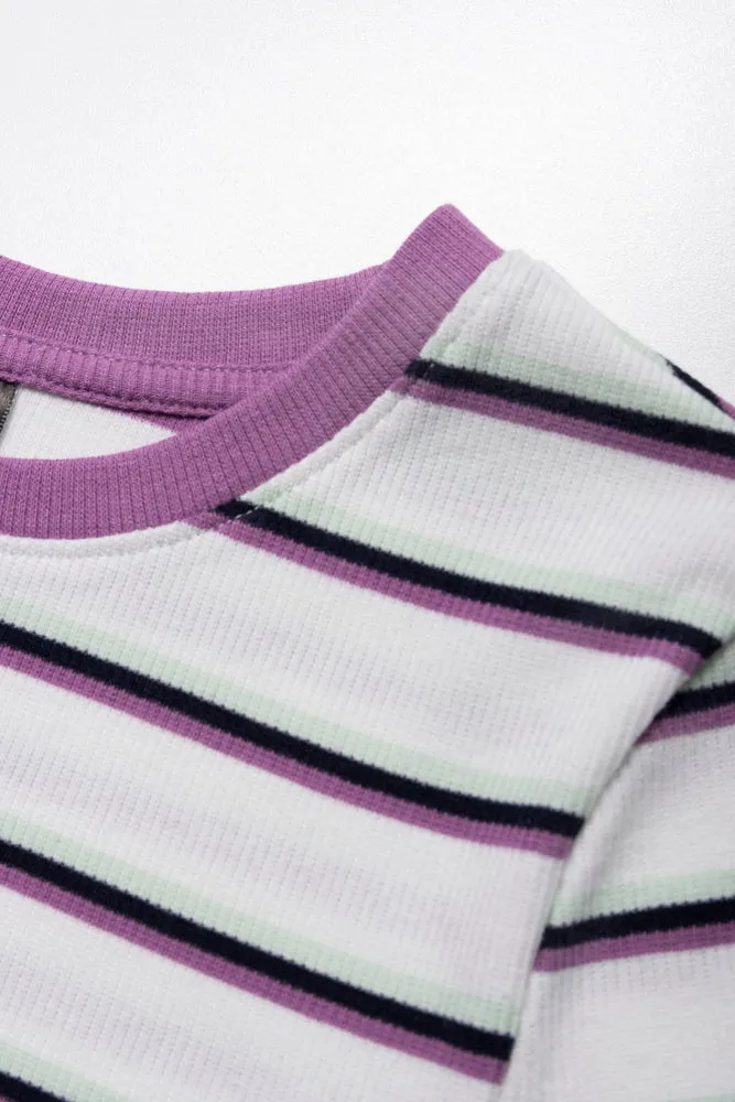 Stripe Short Sleeve T-Shirt Purple & White