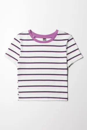 Stripe Short Sleeve T-Shirt Purple & White