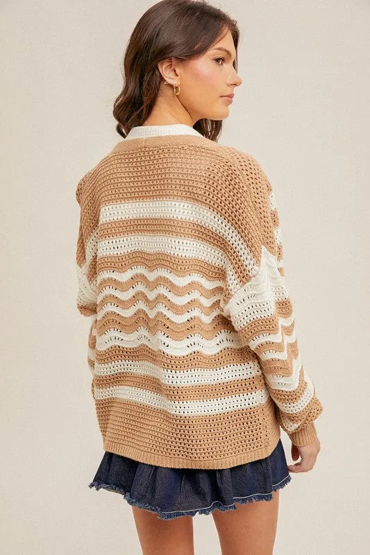 Taupe & White Knit Cardigan
