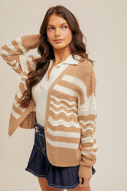 Taupe & White Knit Cardigan