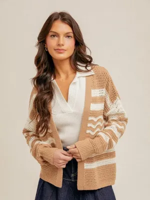 Taupe & White Knit Cardigan