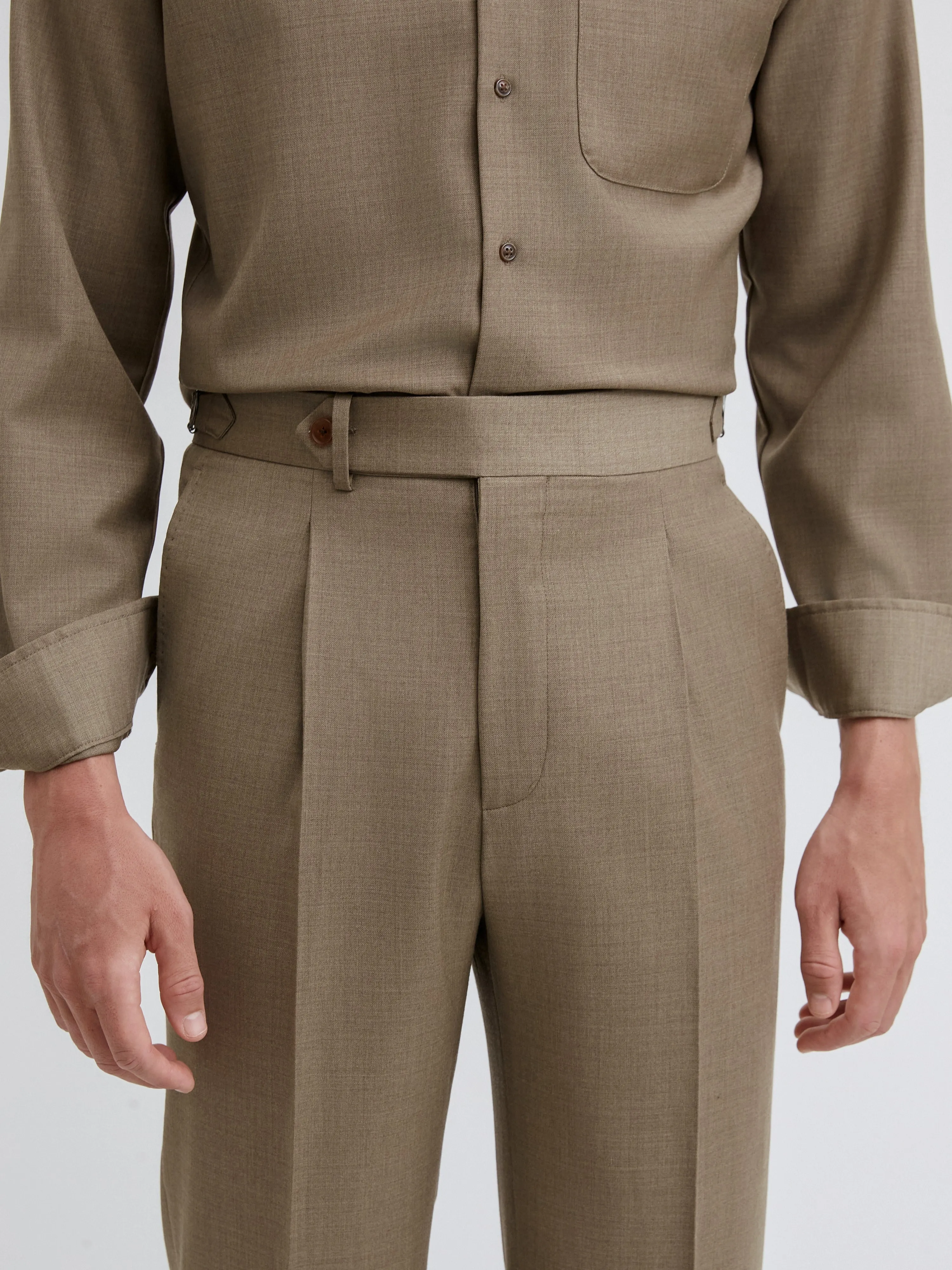 Taupe S130 Wool Oscar Trousers (Wide Fit)