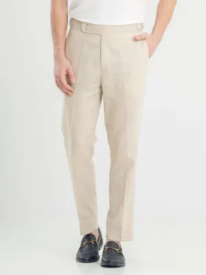 Trousers With Side Adjusters -  Linen Cream Plain (Slim Straight)