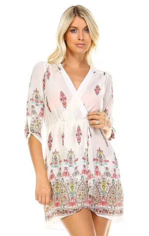 Tunic Top Blouse White Pink Ornament