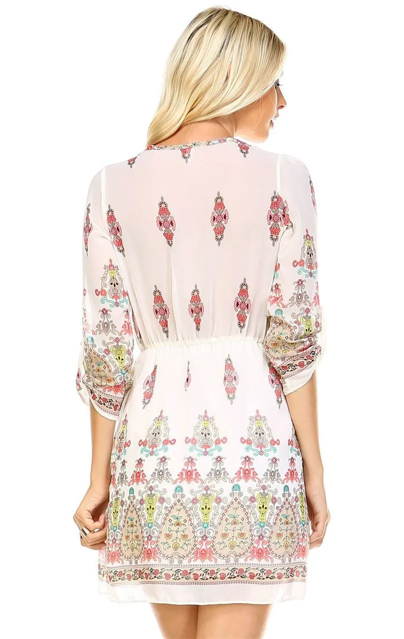 Tunic Top Blouse White Pink Ornament