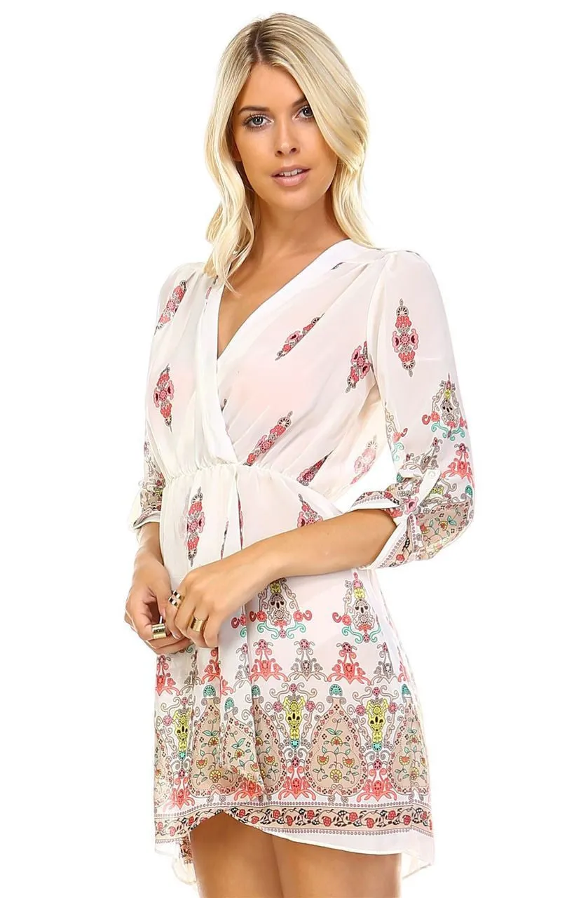 Tunic Top Blouse White Pink Ornament