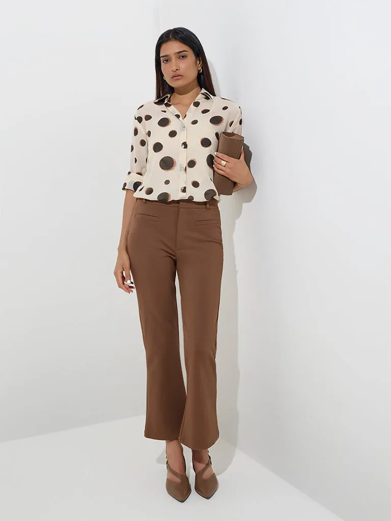 Wardrobe Beige Polka Dots Design Shirt with Camisole