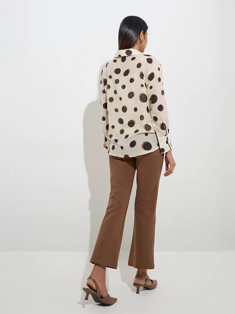 Wardrobe Beige Polka Dots Design Shirt with Camisole