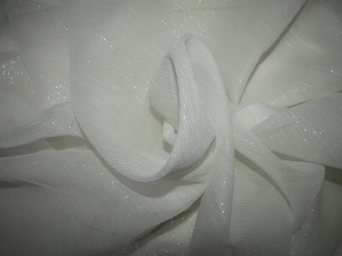 White~100% silk chiffon fabric 44 inches-SILVER SHIMMER id=10267