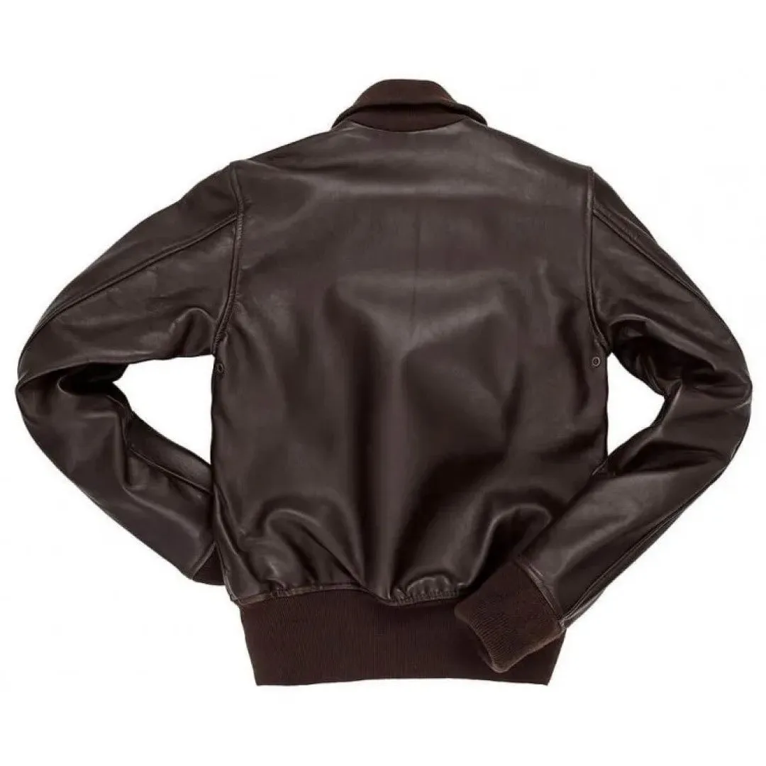 Womens Classic Brown Leather Bomber Jacket