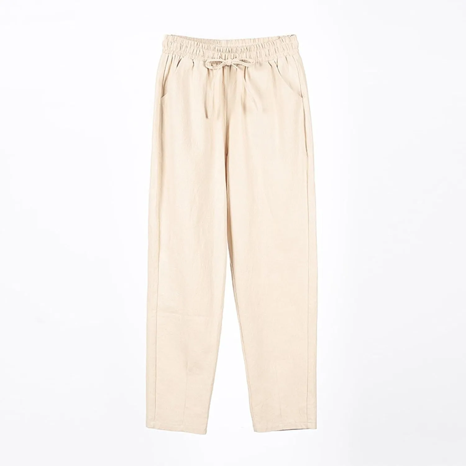 Women's Linen Straight Leg Pants Cotton Elastic Drawstring Casual Trousers with Pockets Summer Beach Lounge Pants
