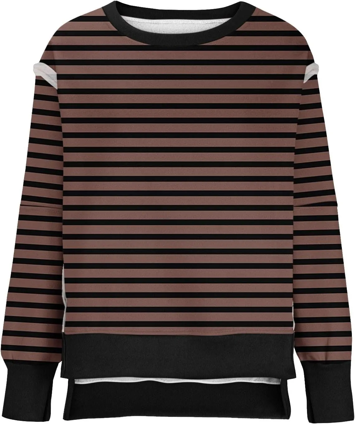 Womens Oversize Striped Sweatshirts Crew Neck Long Sleeve Top Patchwork Hoodie Irregular Hem Pullover Fall Clothes