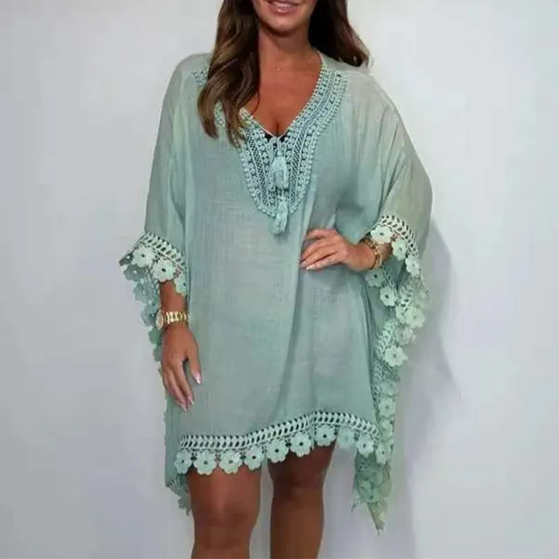 Women's V-Neck Solid Color Mini Dress
