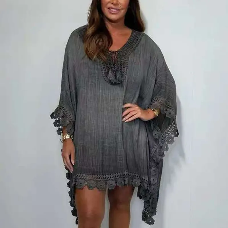 Women's V-Neck Solid Color Mini Dress
