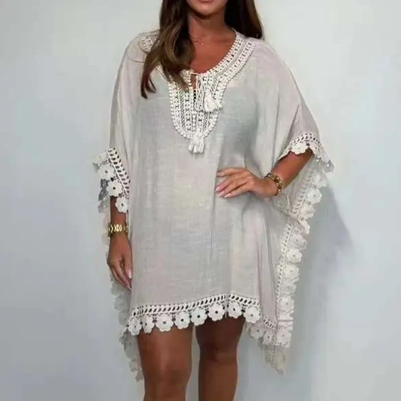 Women's V-Neck Solid Color Mini Dress